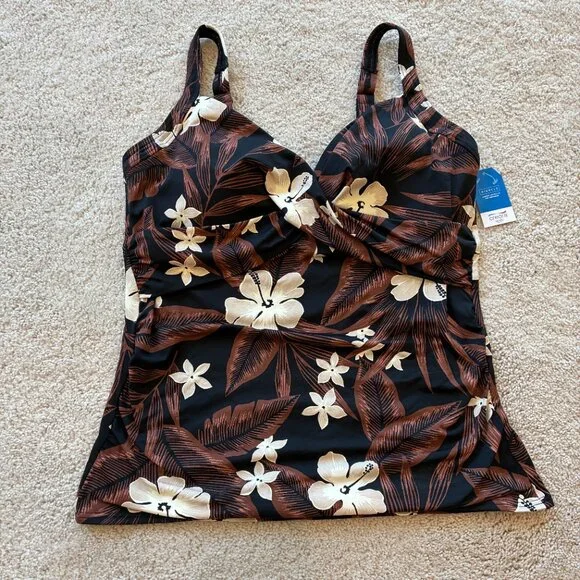 NWT Lands' End Plus Standard Vneck Wrap Underwire Floral Palm Tankini Swim Top - Picture 4 of 13